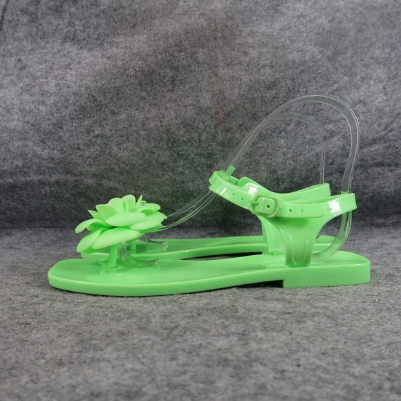 Jeffrey Campbell Shoes Womens 6 Sandal Jelly Flat Flower Thong Ankle Strap Green - Picture 5 of 15